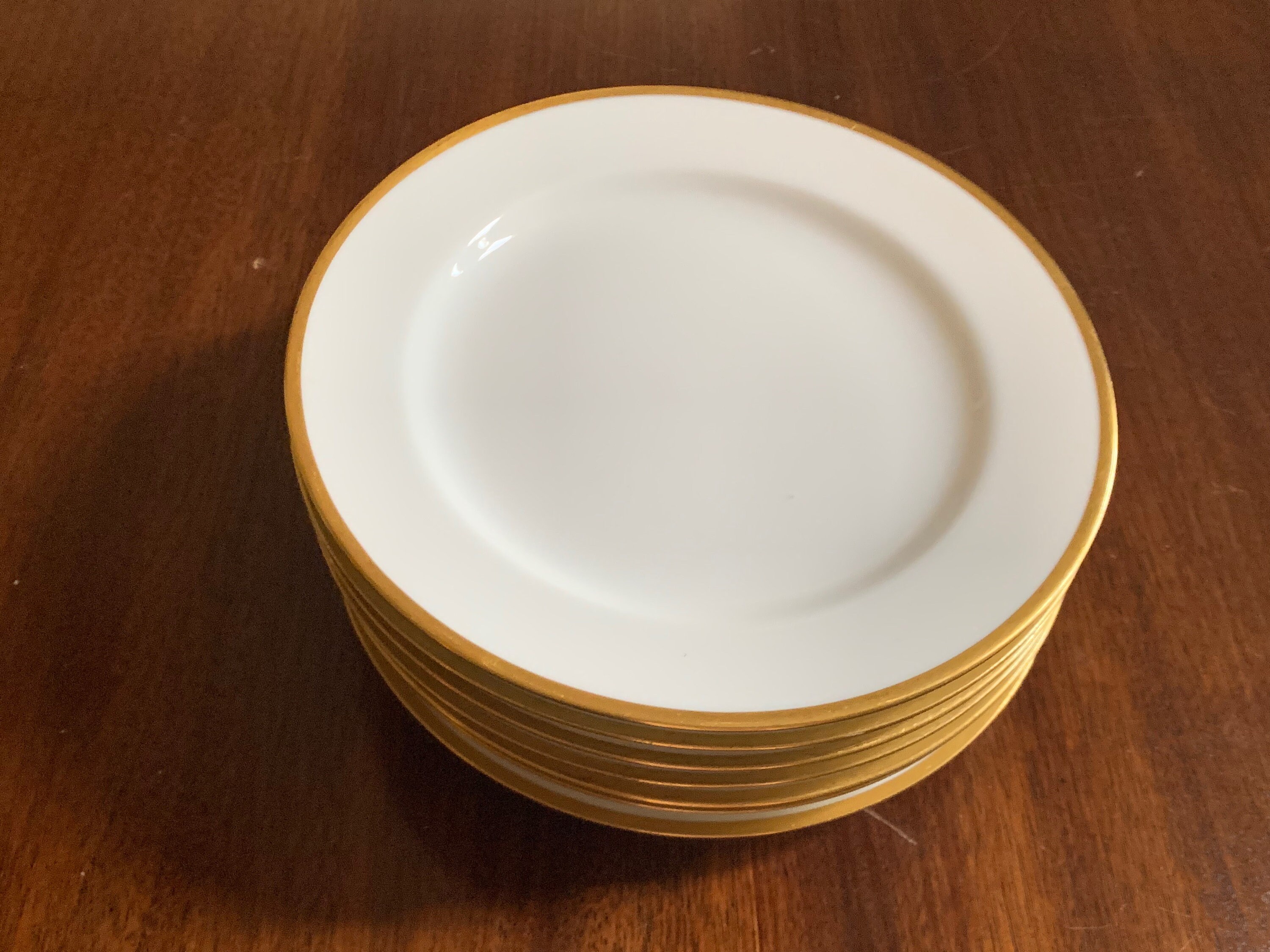 Haviland Limoges Salad Plates Set of 7, White with Gold Rim Limoges