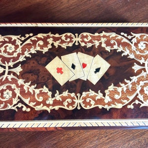 Caja de marquetería italiana vintage de madera con forro de terciopelo de Gargiulo Jannuzzi. Regalo para amantes de las tarjetas. Caja original.