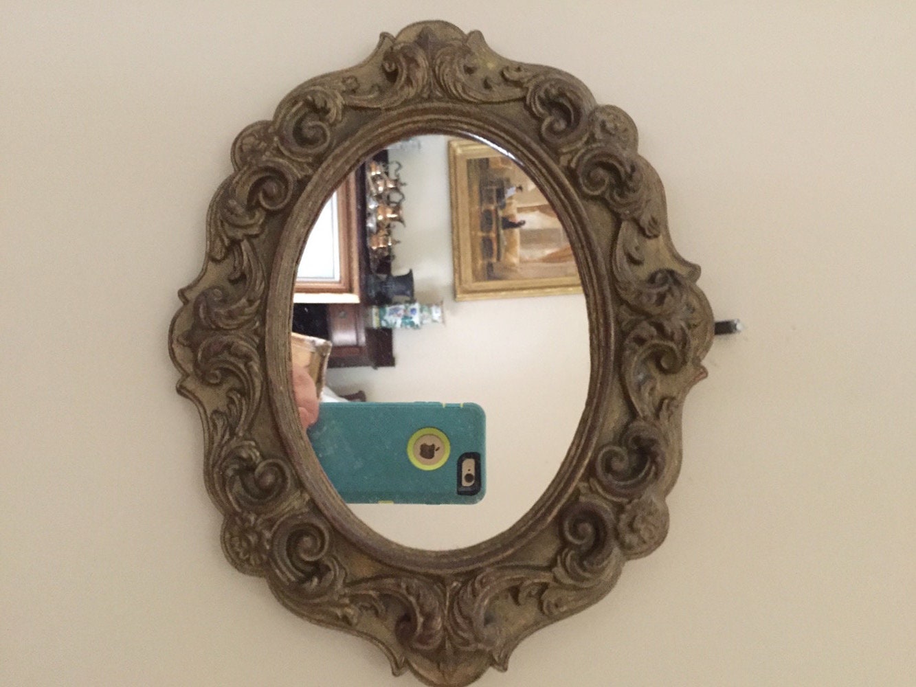 Small Oval Syroco Wood Mirror, Vintage French Cottage
