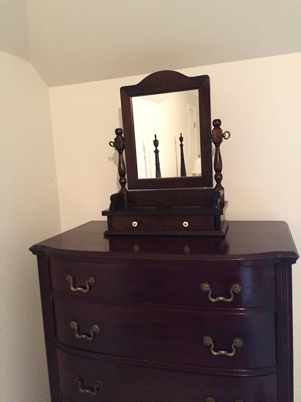 Wooden Shaving Mirror, Men's Dresser Mirror, Vintage Swivel Bureau