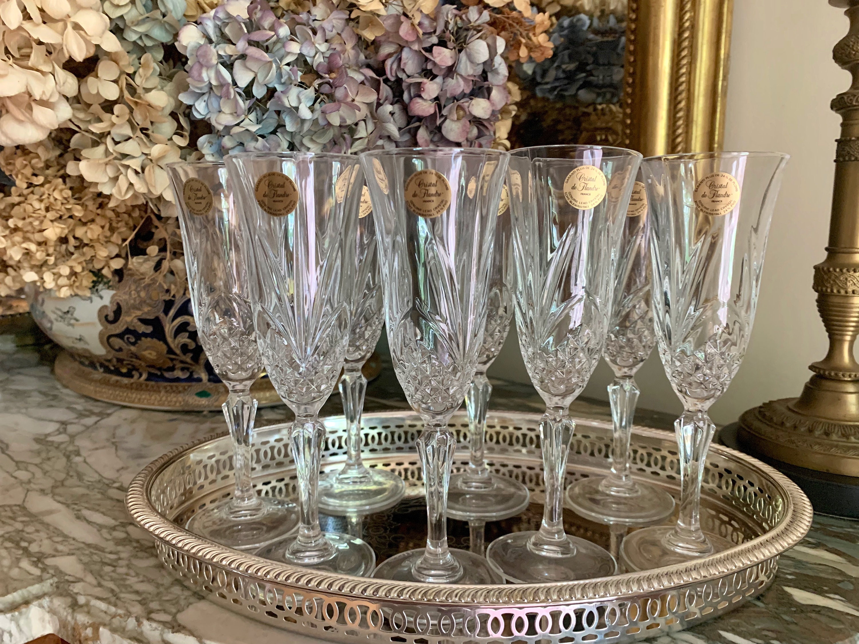 Crystal Champagne Flutes, Set of 8 Cristal De Flandre Crystal