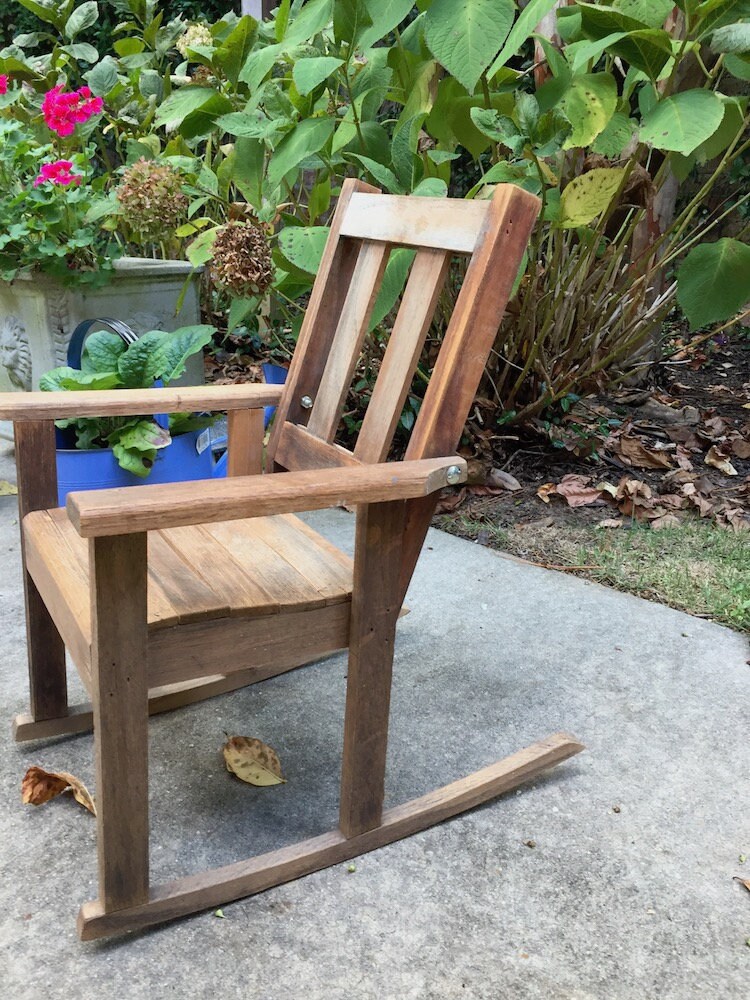 Child's Oak Rocker, Arts and Crafts Style Rocking Chair, Rustic Cottage