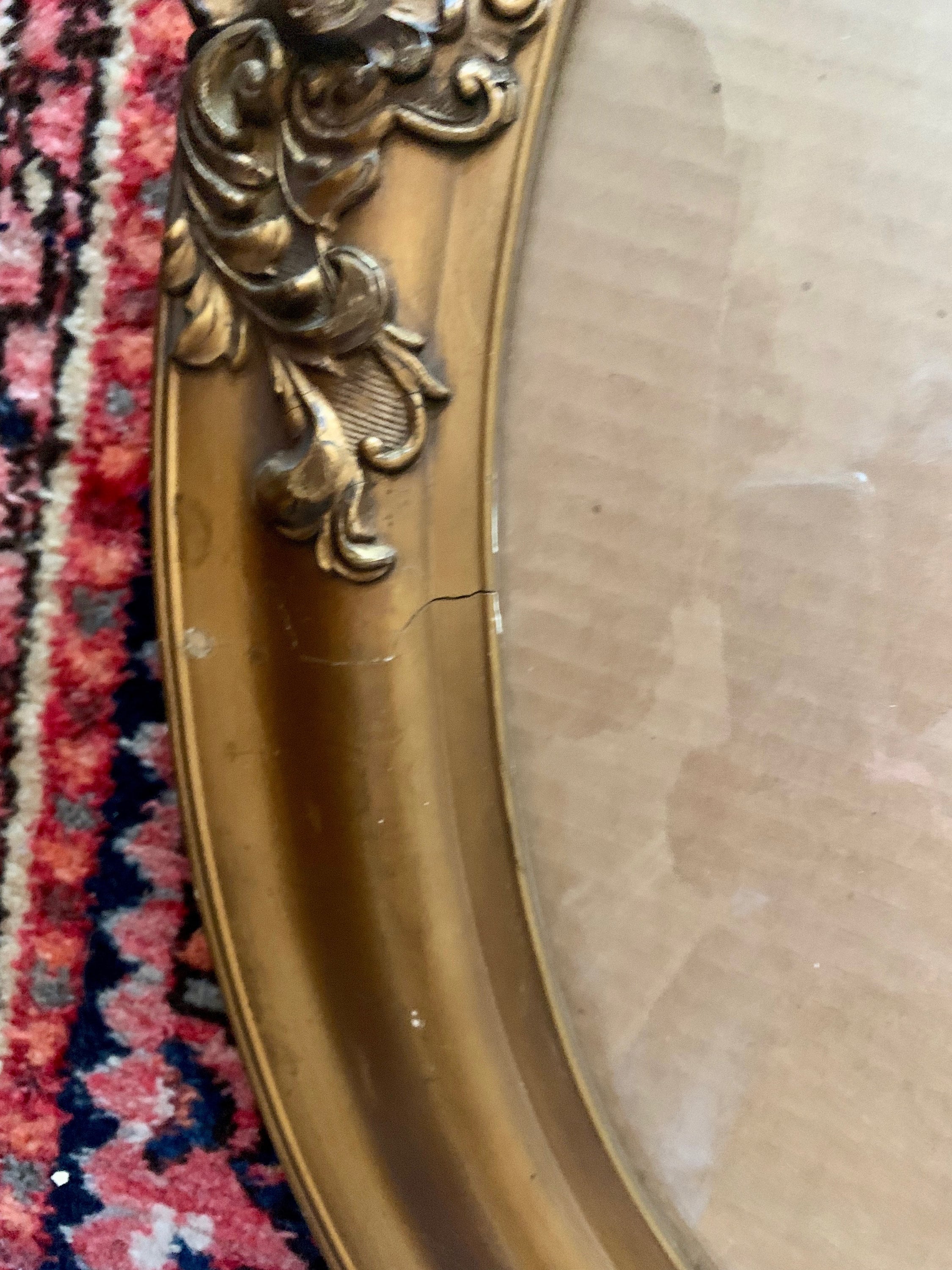 Victorian Oval Frame with Bubble Glass, Antique Gold Toned Wooden Oval