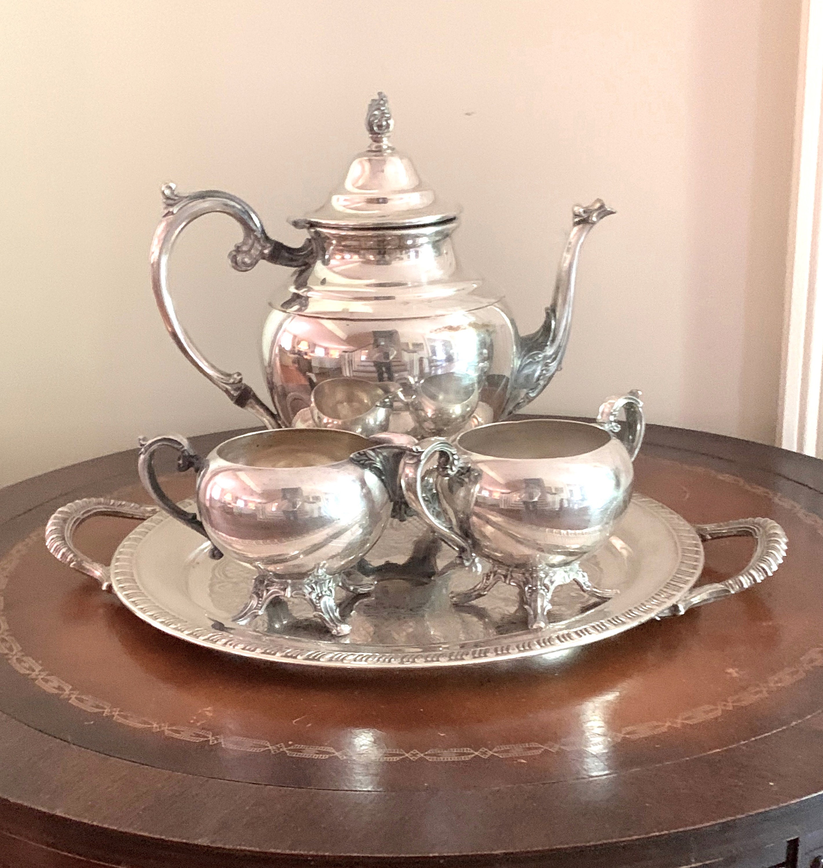 Three Piece Silver Tea Set, Wm. Rogers Silver Plate Teapot Creamer