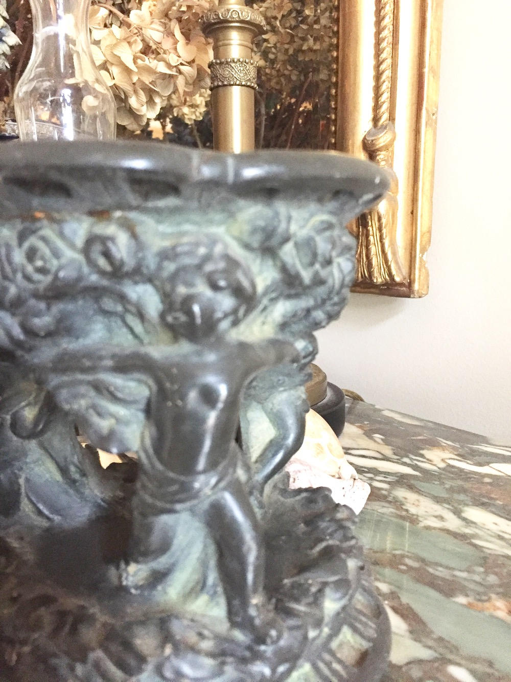 Vintage Plaster Cherub Stands, Cherub Pillar Candle Holders, Decorative
