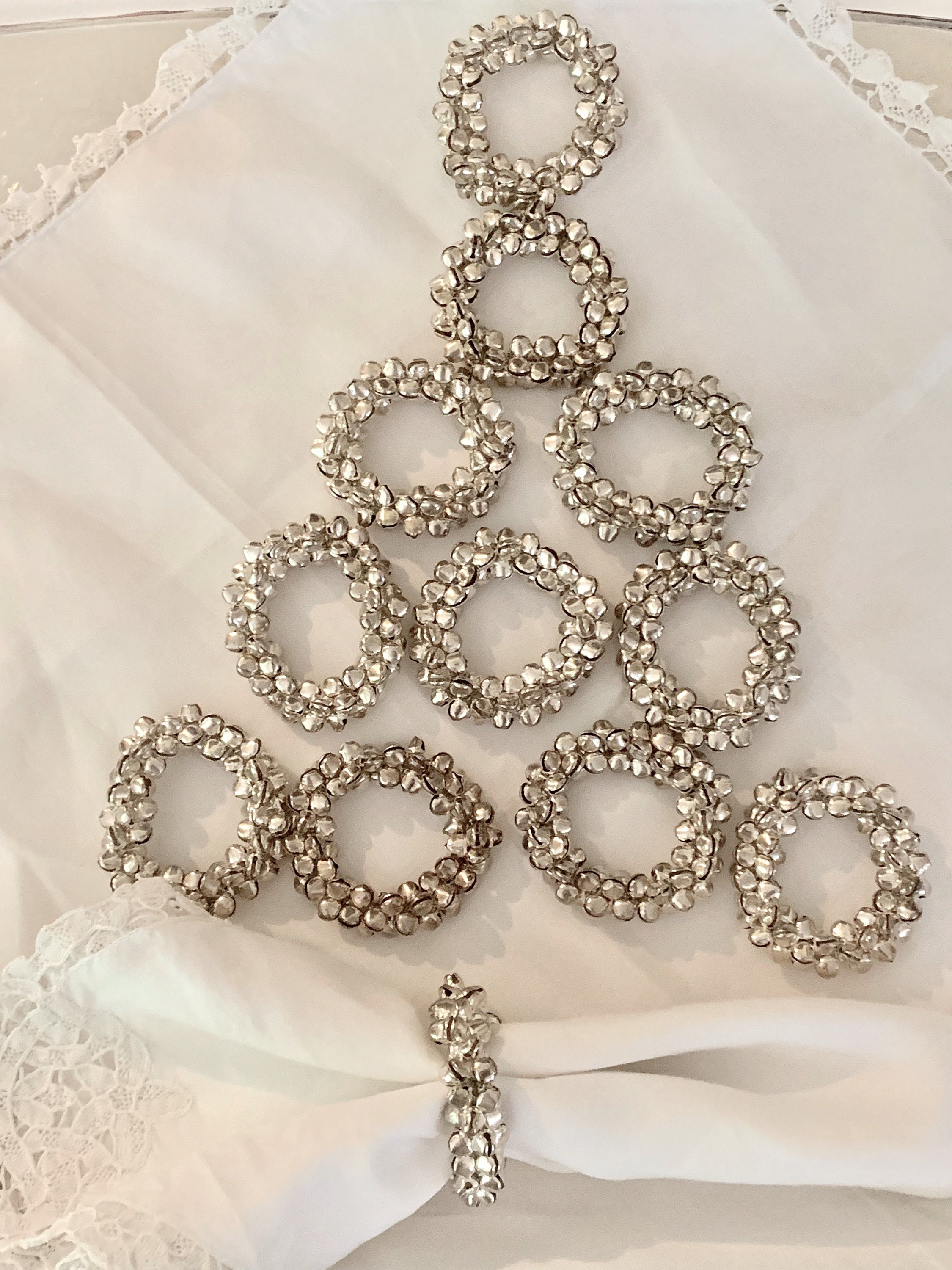 Christmas Napkin Rings, Set of 12 Jingle Bells Napkin Rings, Silver Toned Jingle Bells, Holiday