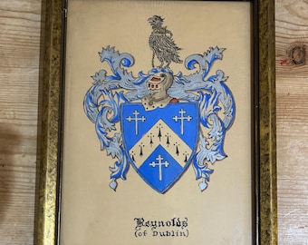 Vintage Coat of Arms, Hand Painted Family Crest Reynolds Coat of Arms Framed