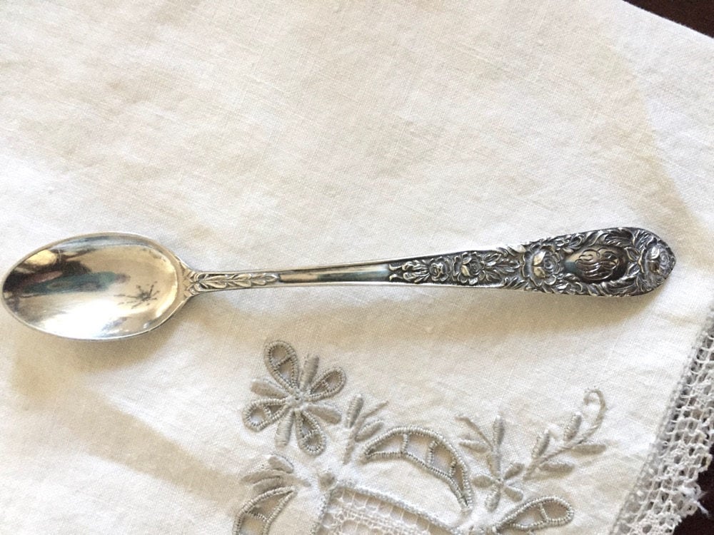 Sterling Silver Baby Spoon, S Kirk and Sons Infant Feeding Spoon, Rose