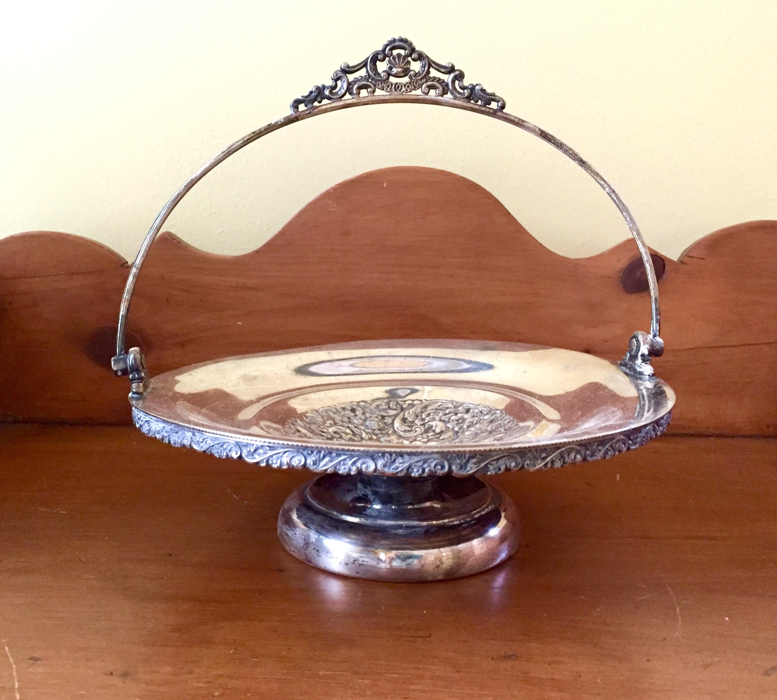 Antique Silver Bridal Basket, Quadruple Silver Plate Art Nouveau Silver