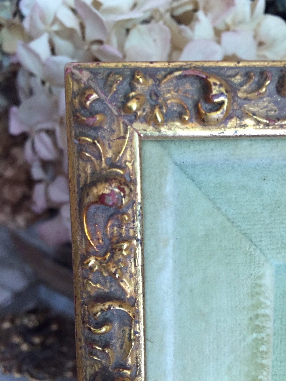 Pair of Vintage Photo Frames, Antique Photographs, Green Velvet Mat