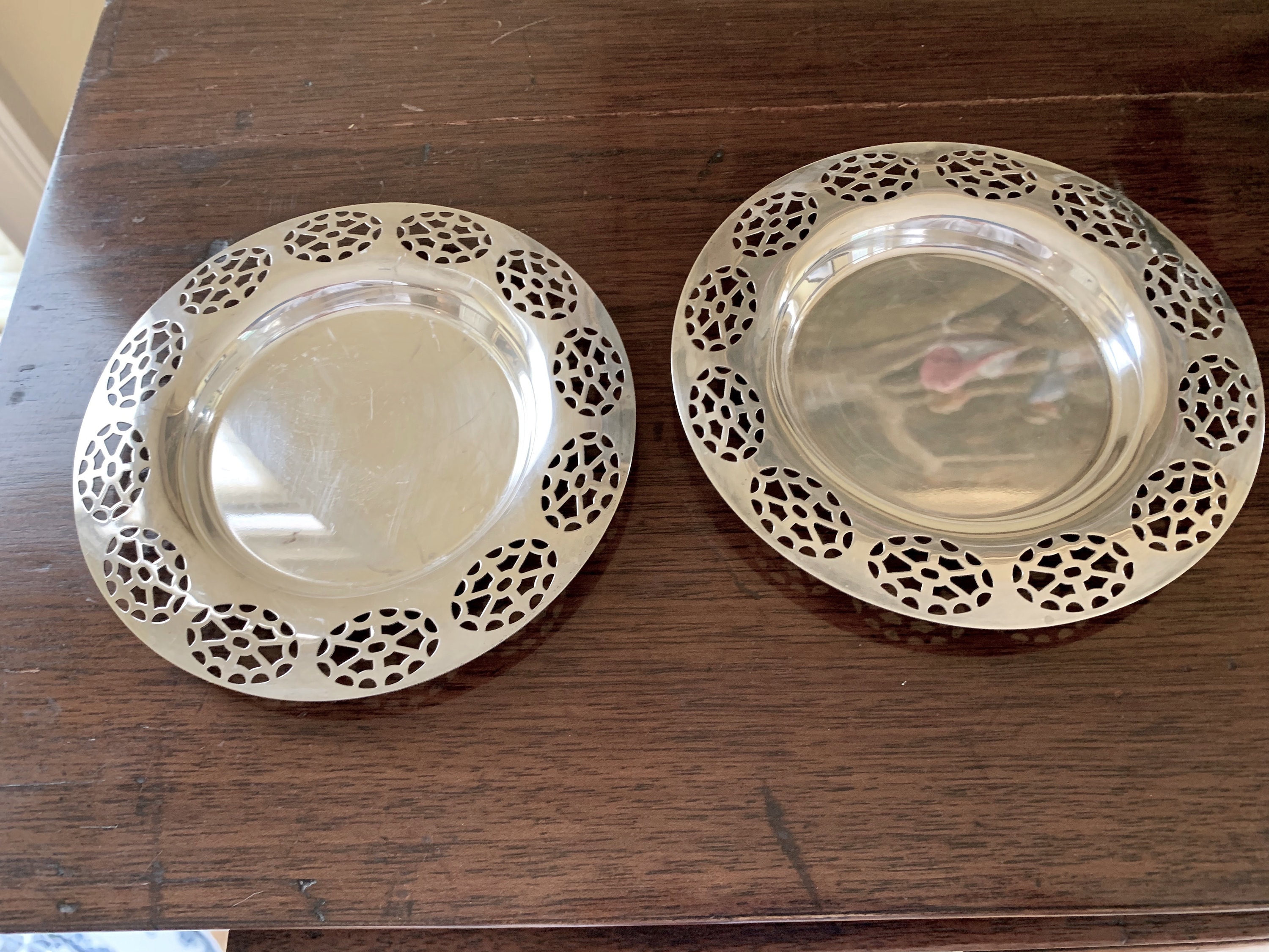 Oneida Silver Plate Coasters, Pair of Oneida Coasters with Pierced