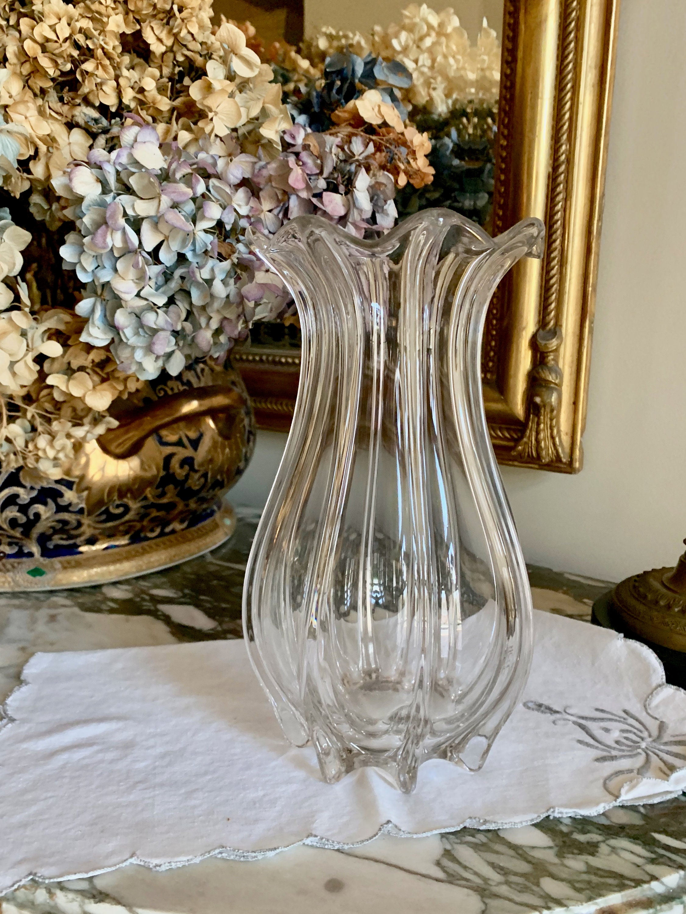 Tulip Shaped Glass Vase, Vintage 60’s Molded Glass Vase, Flower Vase