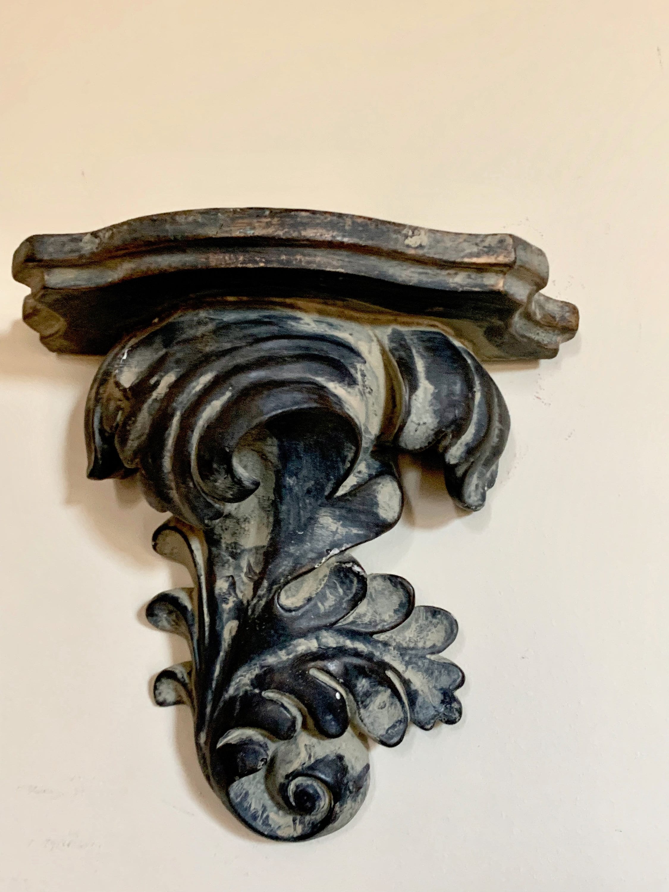 Plaster Wall Shelf Sconces, Pair Black Dark Gray Molded Plaster