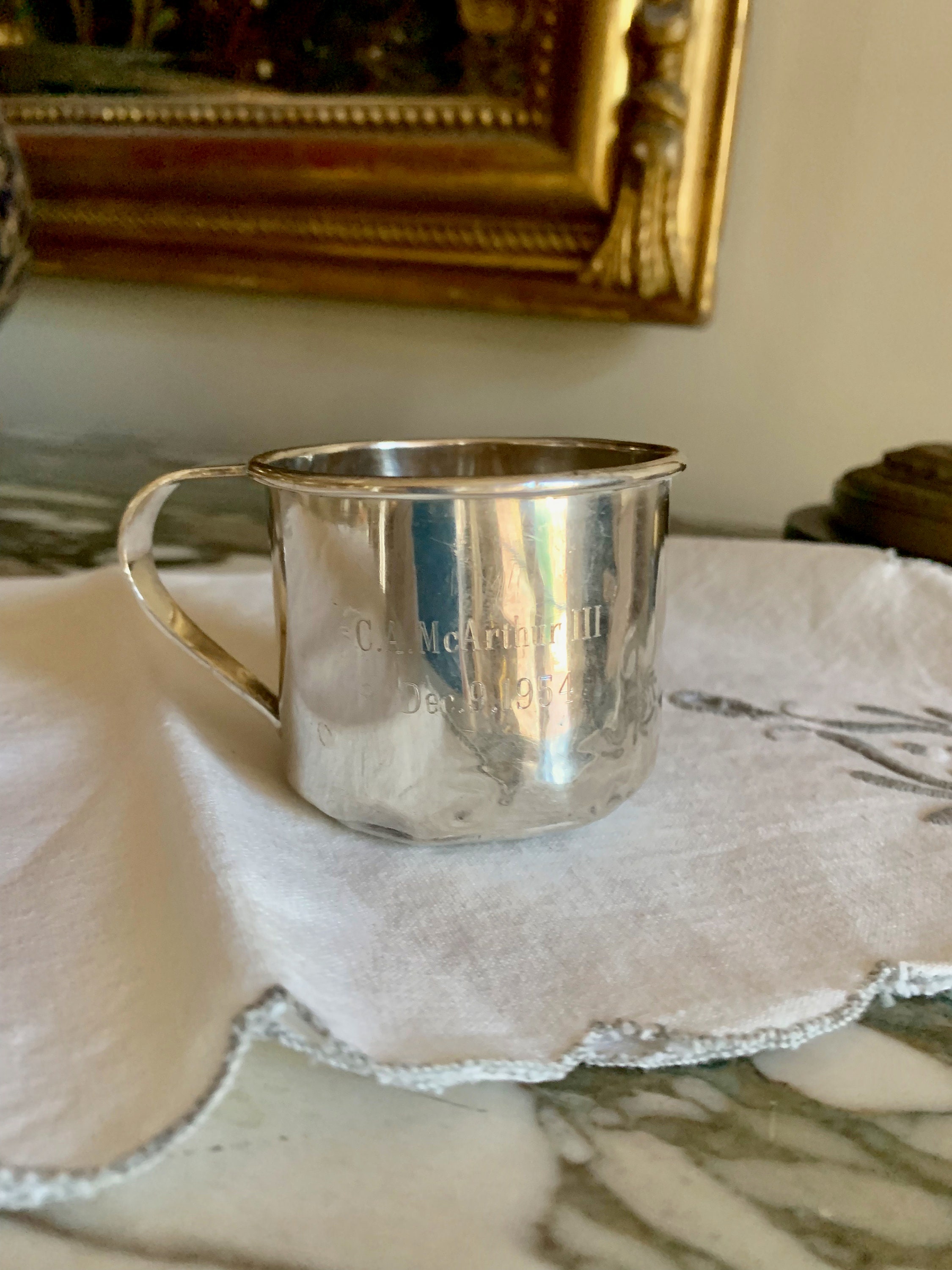 Sterling Silver Baby Cup, Mid Century Sterling Infant Cup with Wear