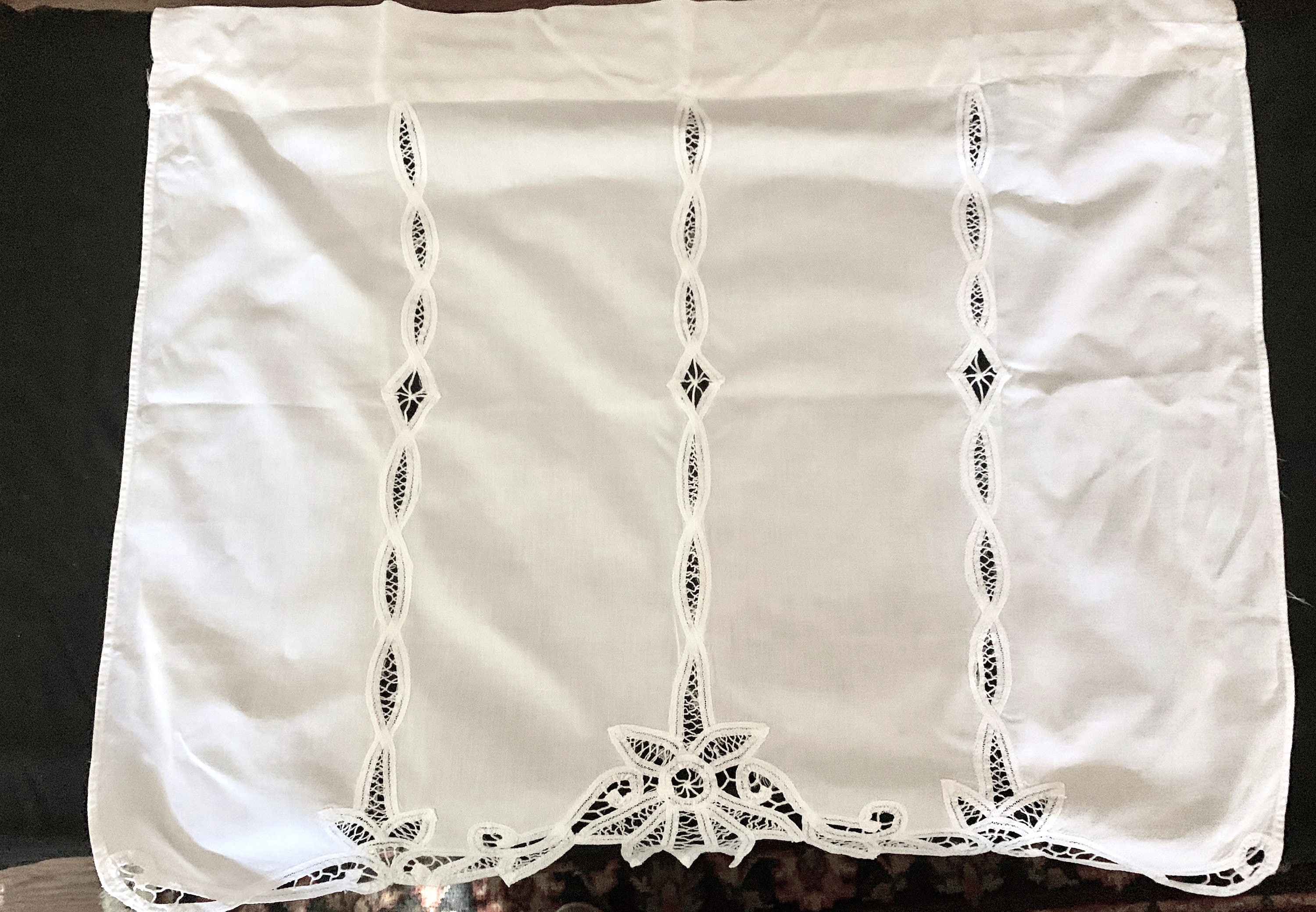 Battenburg Window Panel, Vintage White Battenburg Cafe Panel, 2 Panels