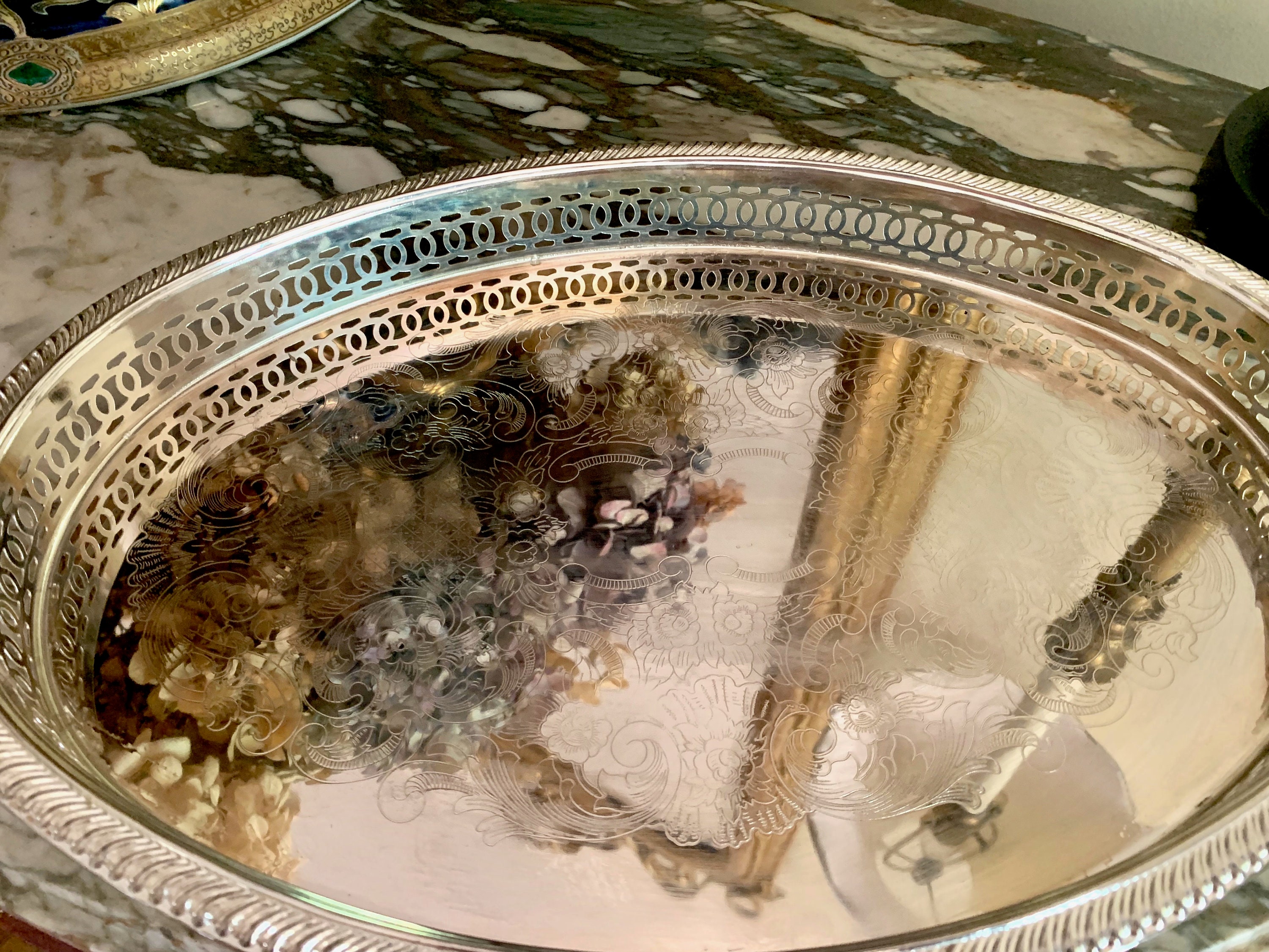 Oval Silver Gallery Tray, Vintage Silver Plate Gallery Tray, Decorative