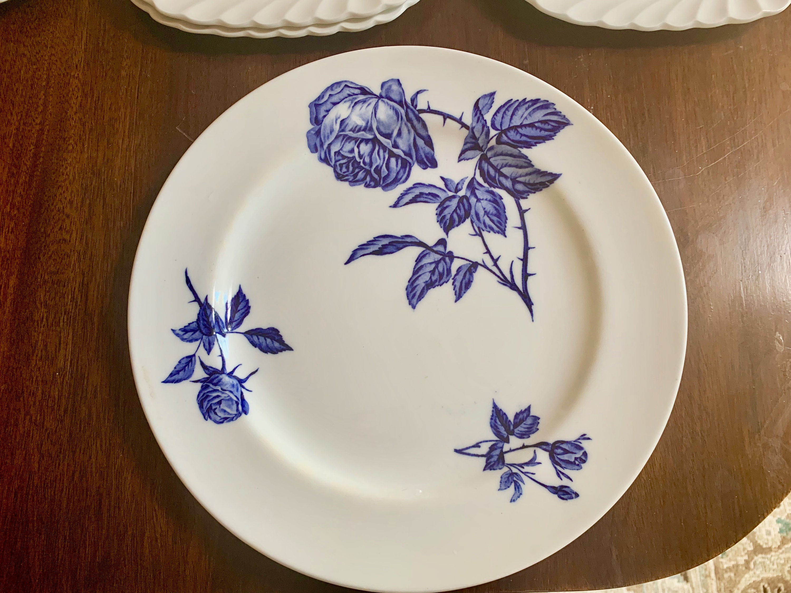 Blue Rose Dinner Plate, Minton Blue White Dinner Plate, 2 Available