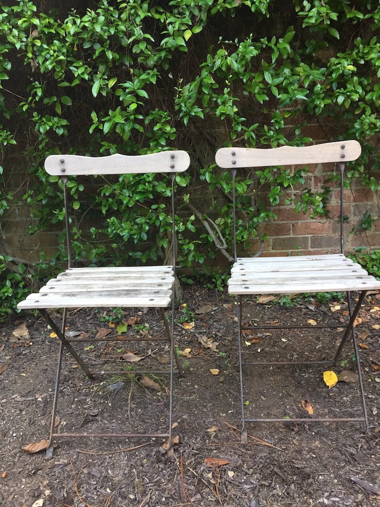 Vintage French Bistro Chair, Folding Cafe Wood Iron Chair, French