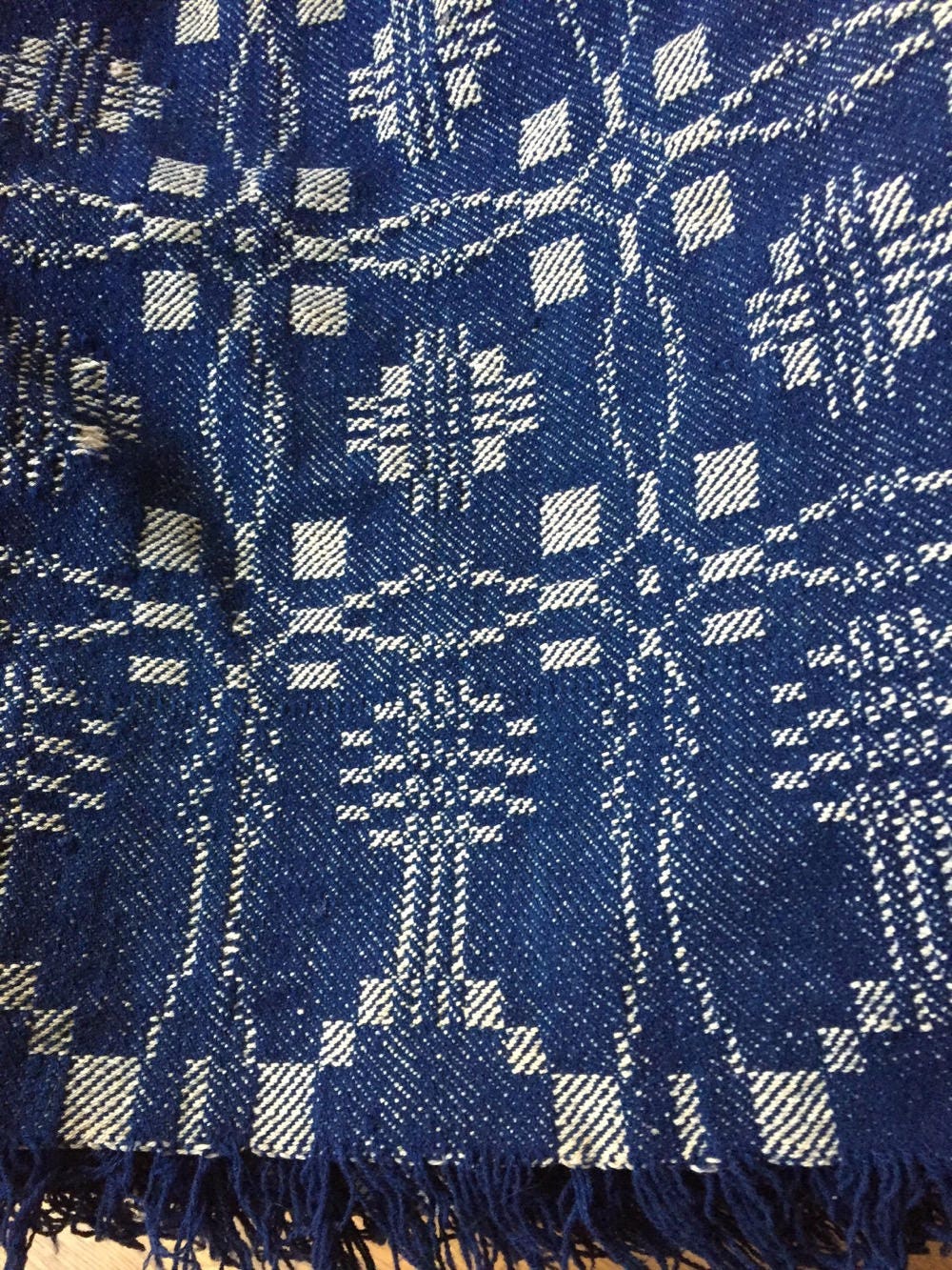 Linsey Woolsey Coverlet, Indigo Blue and White, Antique Coverlet
