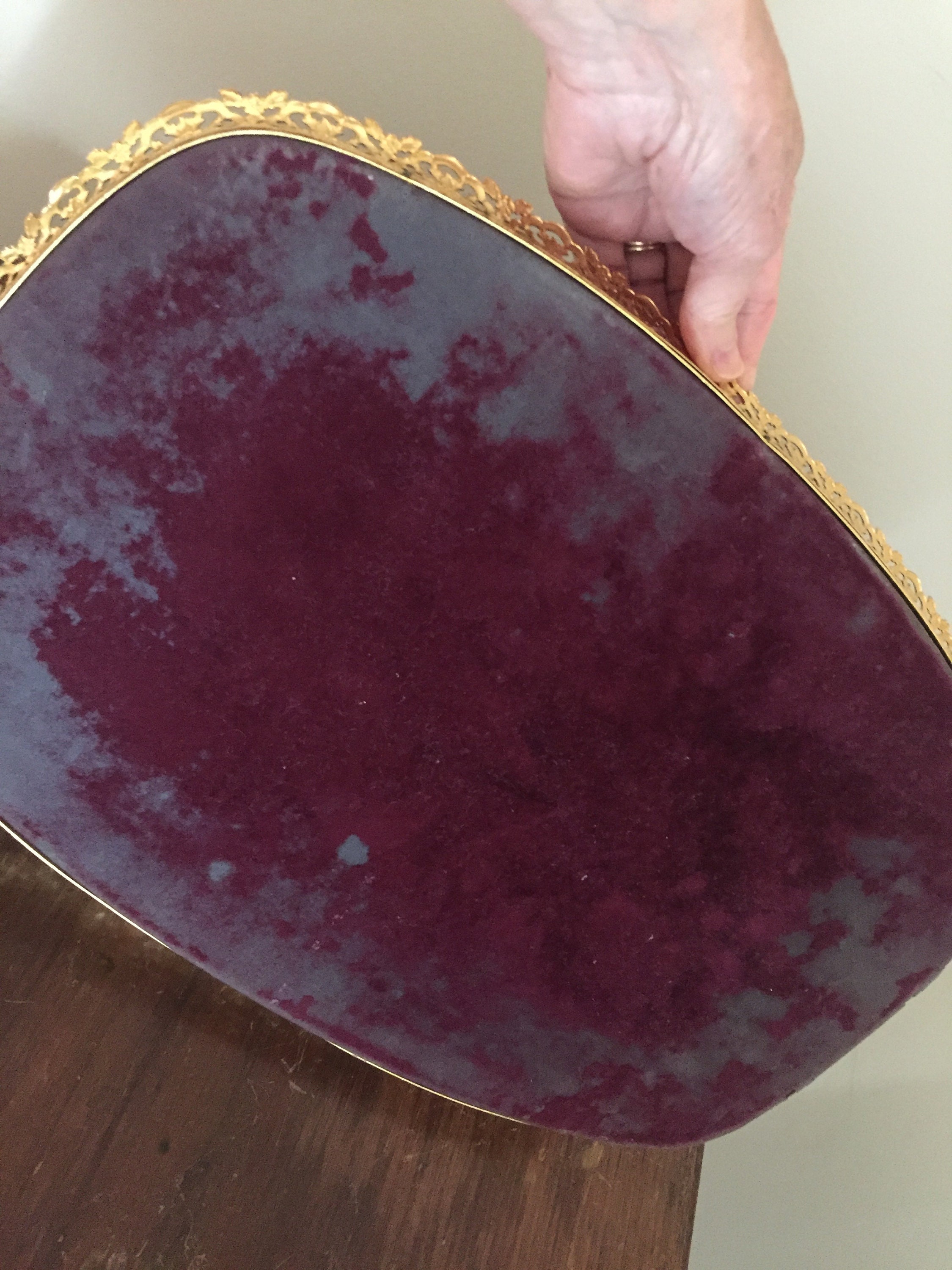 Vintage Brass Filigree Vanity Perfume Tray, Mirrored Brass Hollywood