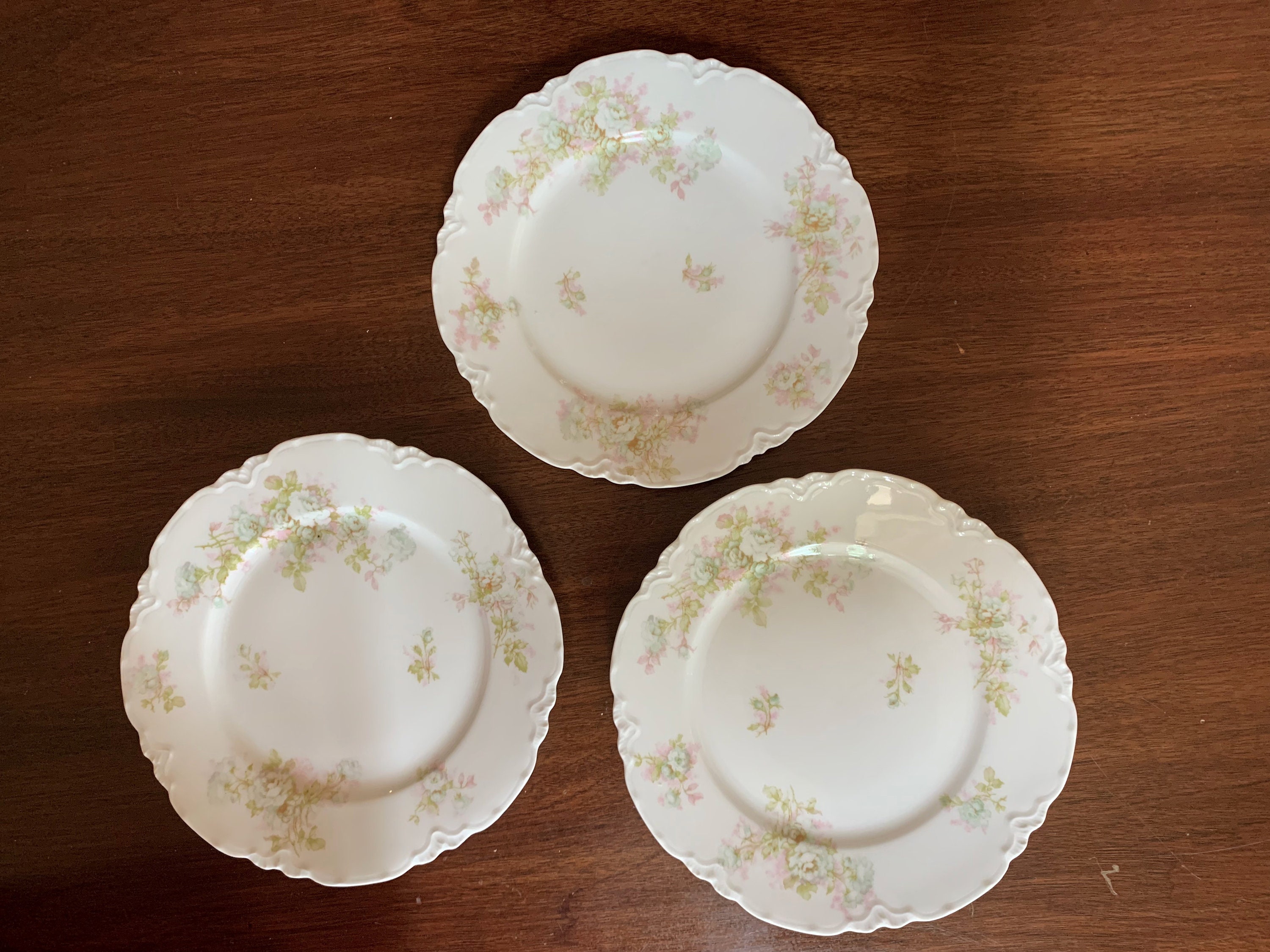 Haviland Limoges Luncheon Plates, Set of 3, Scalloped with Raised