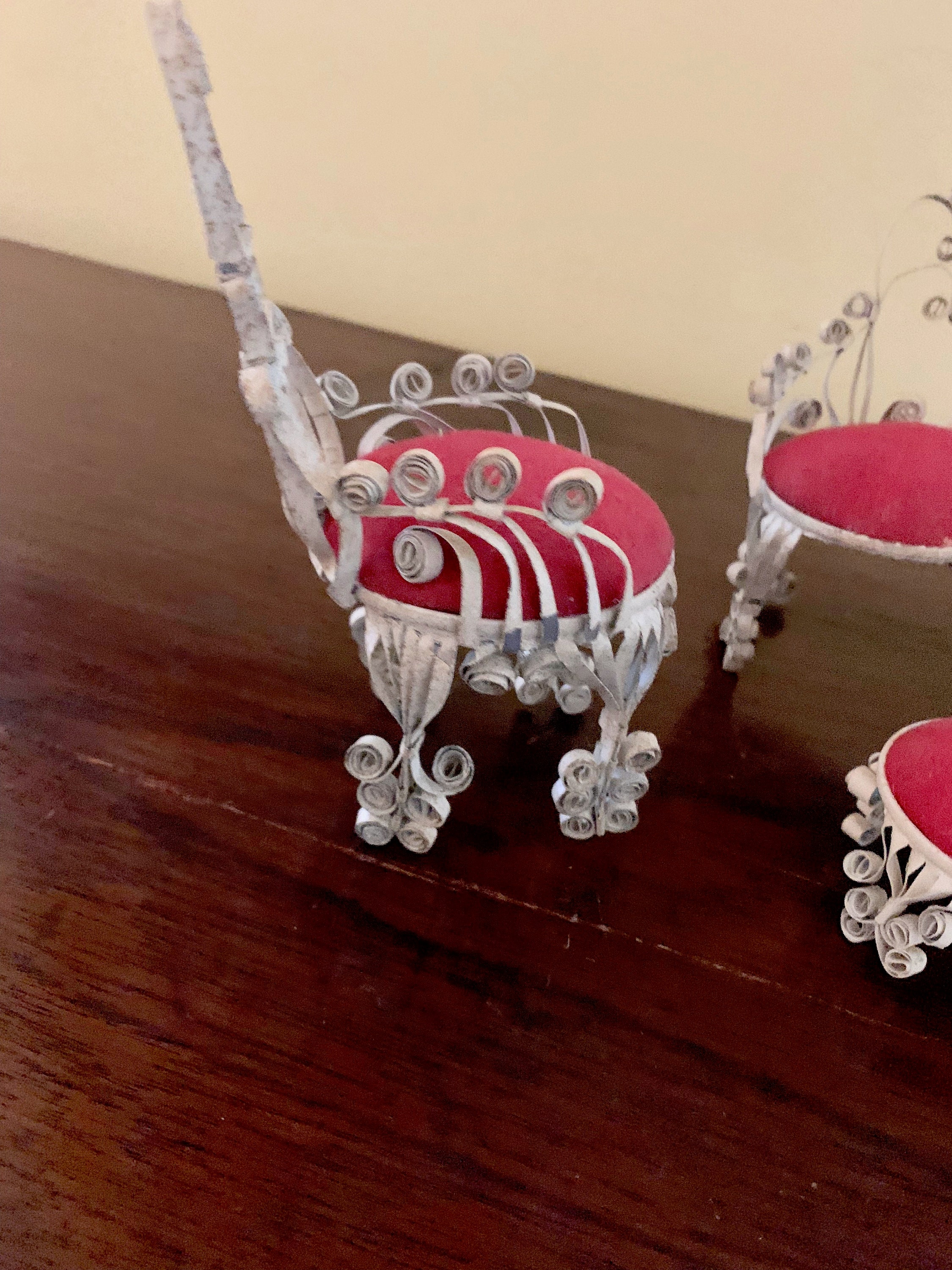 Tin Can Doll Furniture, Folk Tramp Art 4 Piece Settee Set Soda Can Doll
