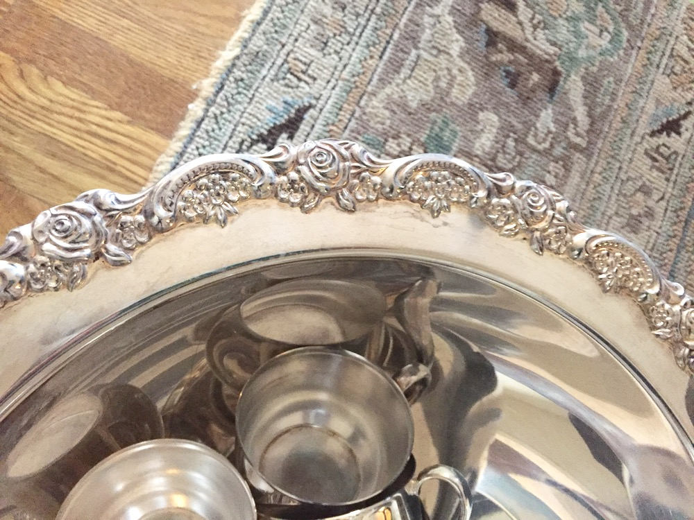 Silver Plate Punch Bowl Set 12 Cups Ladle and Tray, Oneida 15 Pieces 2