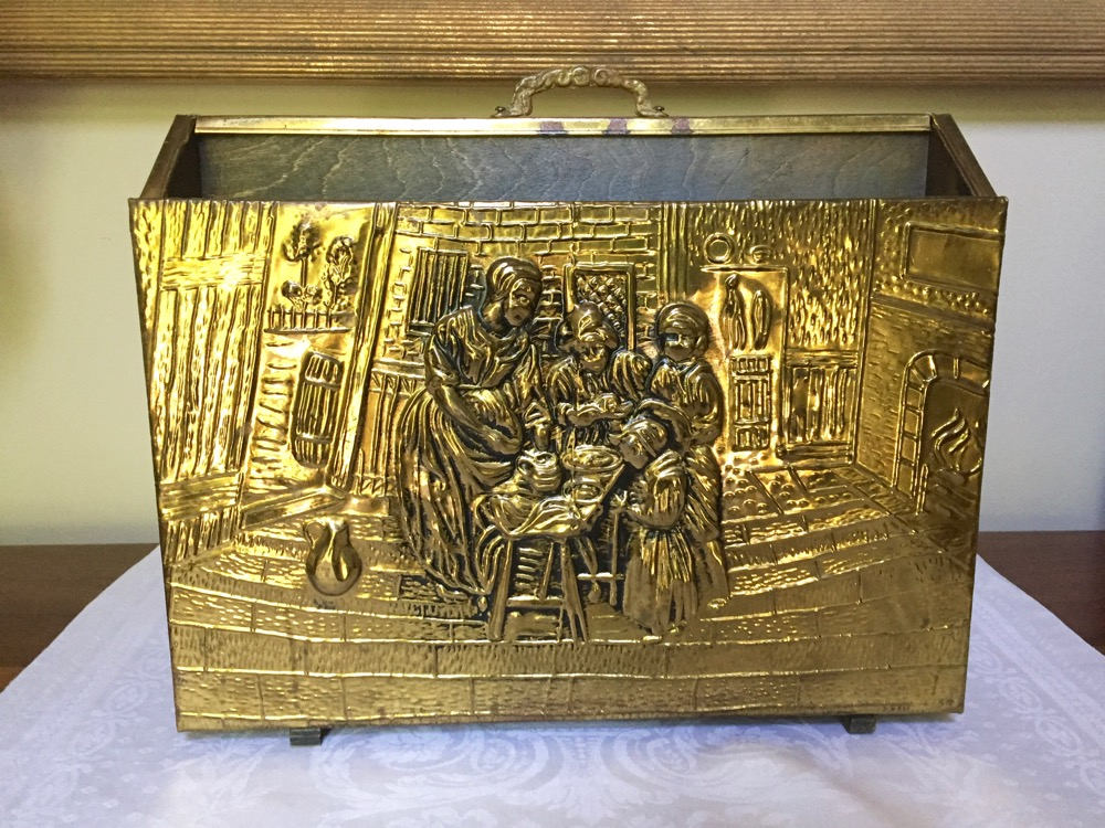 Brass Magazine Holder, Hammered Brass Magazine Rack, Embossed Desk File