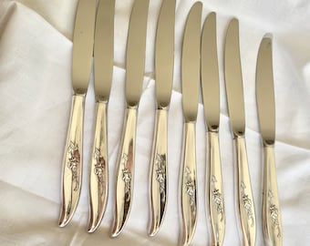 Lei Lani Dinner Knives, Set of 8 Vintage 1847 Rogers Lei Lani Silver Plate Dinner Knives, Replacement Flatware, Mix Match Flatware