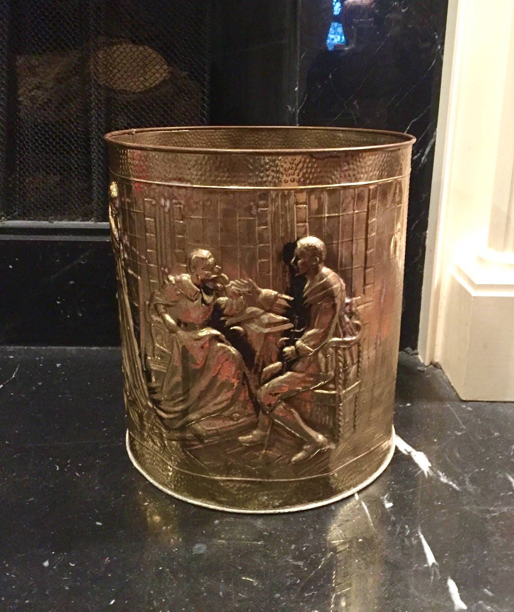 Vintage Brass Embossed Indoor Planter, Large Brass Planter, Brass