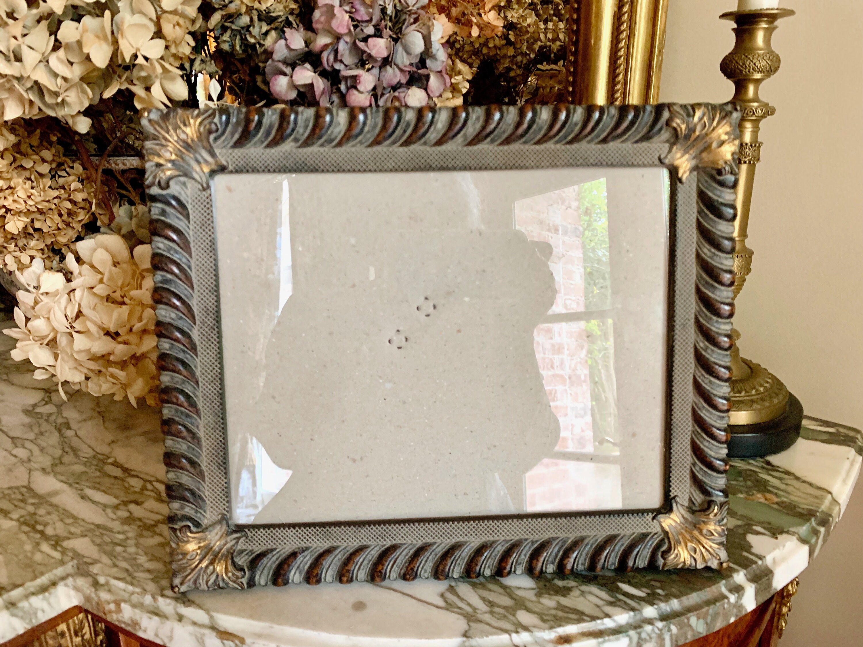 Vintage 8 X 10 Photo Frame Regency Style Wood Resin Photo Frame Gadroon Edge With Leaf Corners