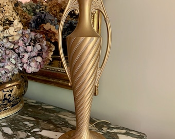 Vintage Art Deco Style Urn Lamp, Tall Gold Tone Metal Lamp with Shade