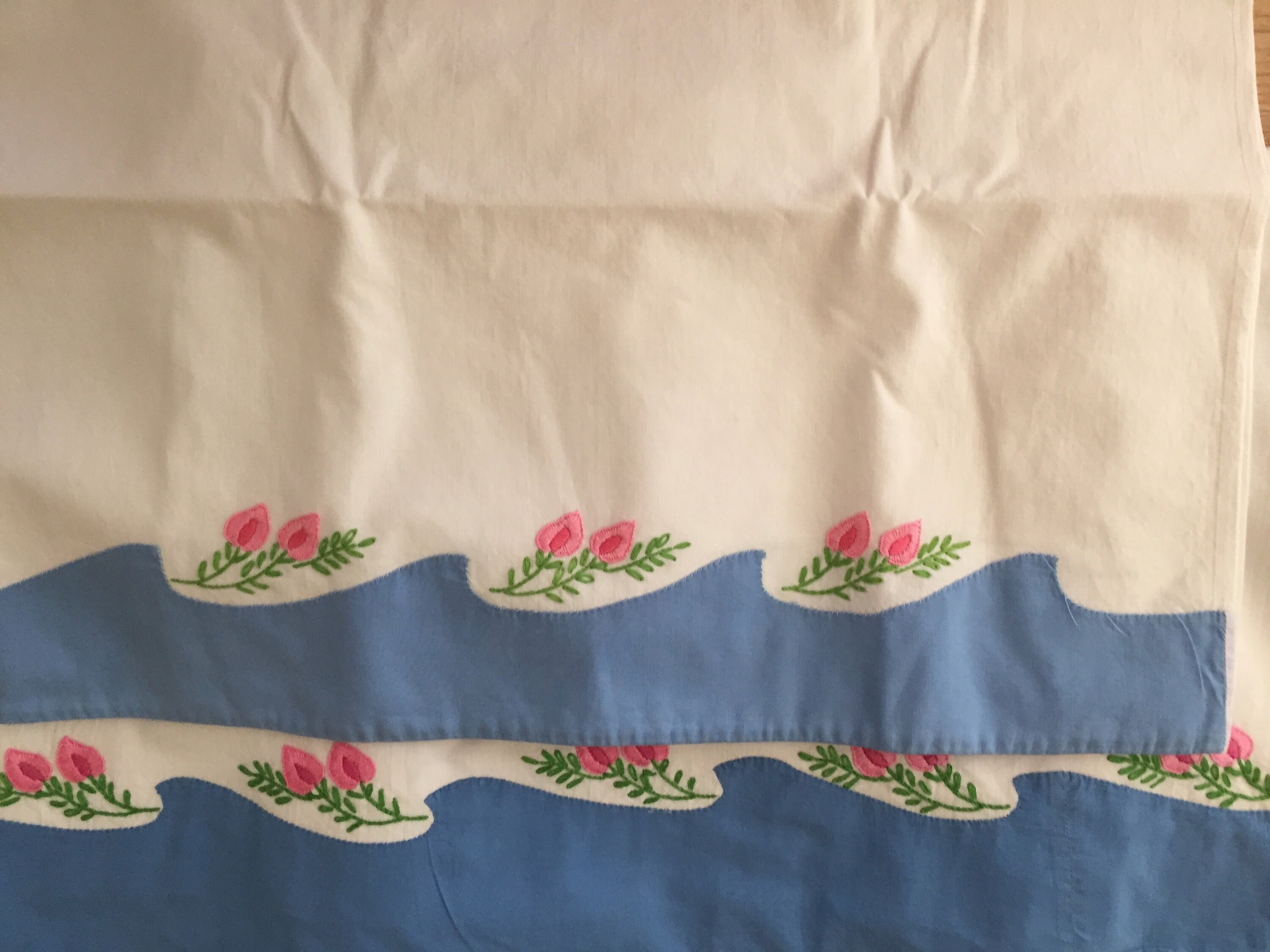 Embroidered Flat Sheet Pillowcases, Blue and White Sheet Pillowcases