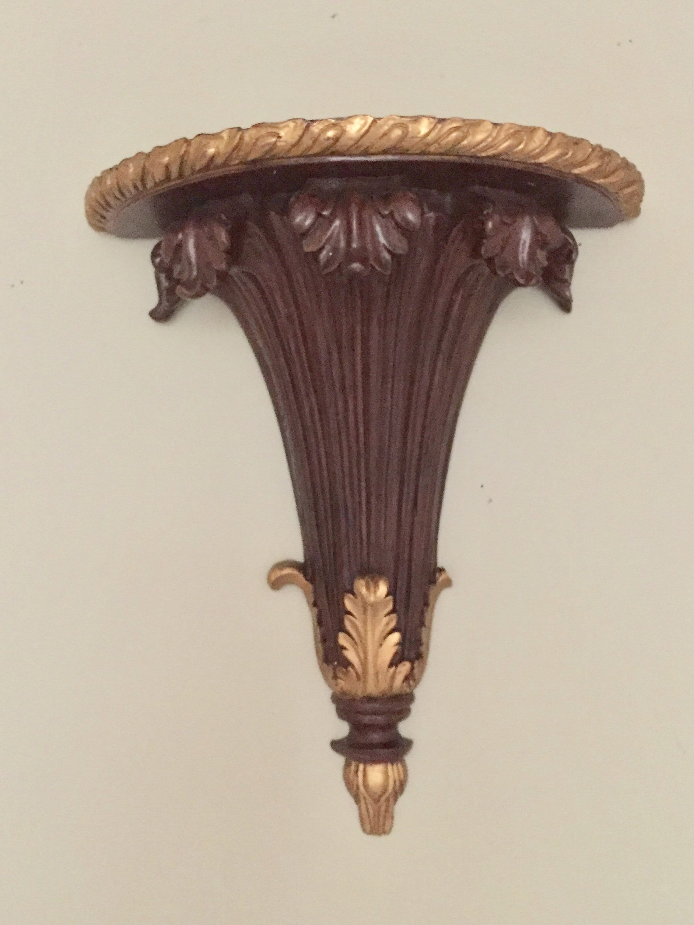 Pair Wall Sconce Shelves, Plaster French Style Shelves with Faux Wood