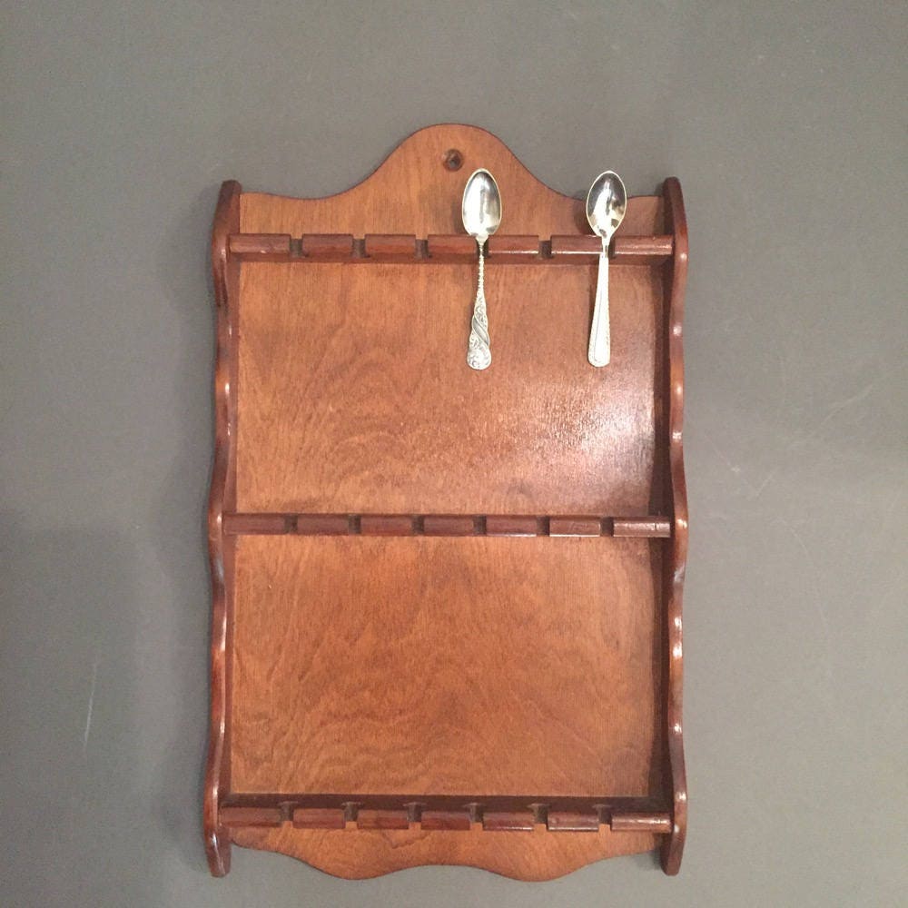 Wooden Spoon Holder, Vintage Spoon Rack, Spoon Display Rack, Holds 18