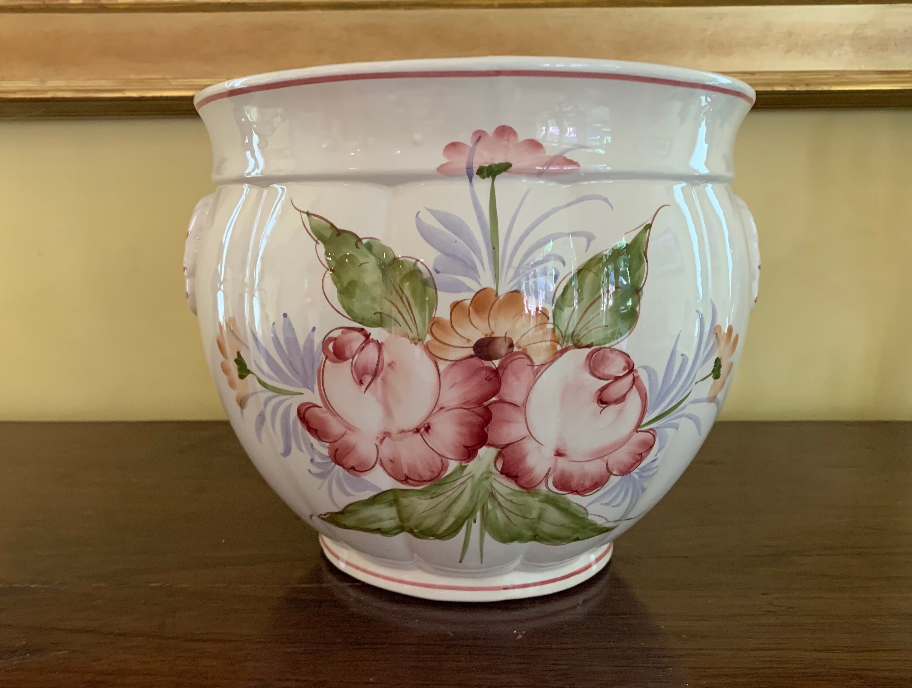 Portuguese Pottery Jardiniere, Large Hand Painted Flower Container