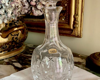 Atlantis Crystal Decanter, Vintage Lead Crystal Decanter with Stopper, Made In Portugal Whiskey Liquor Decanter, Crystal Barware Gift
