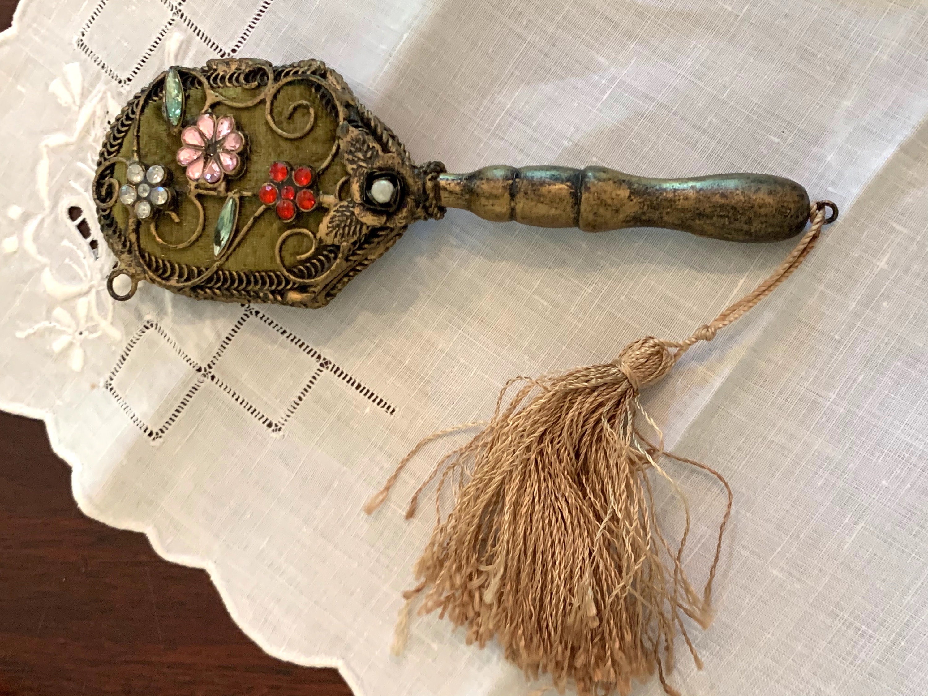 Mini Hand Mirror, Decorative Small Hand Mirror with Rhinestones, Gold