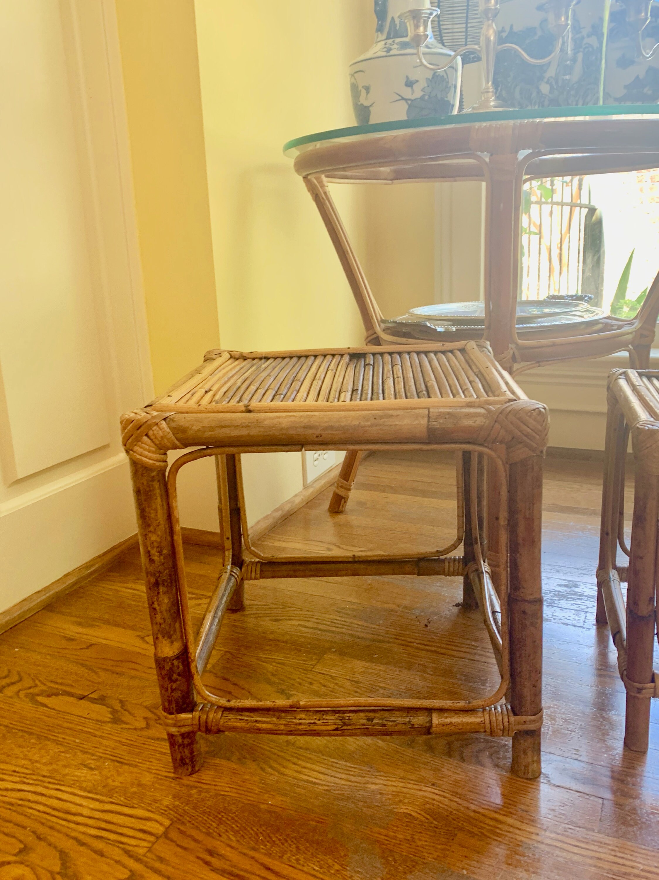 Bamboo Plant Stand, Bamboo Stool, Vintage Bohemian Bamboo Stand, Modern