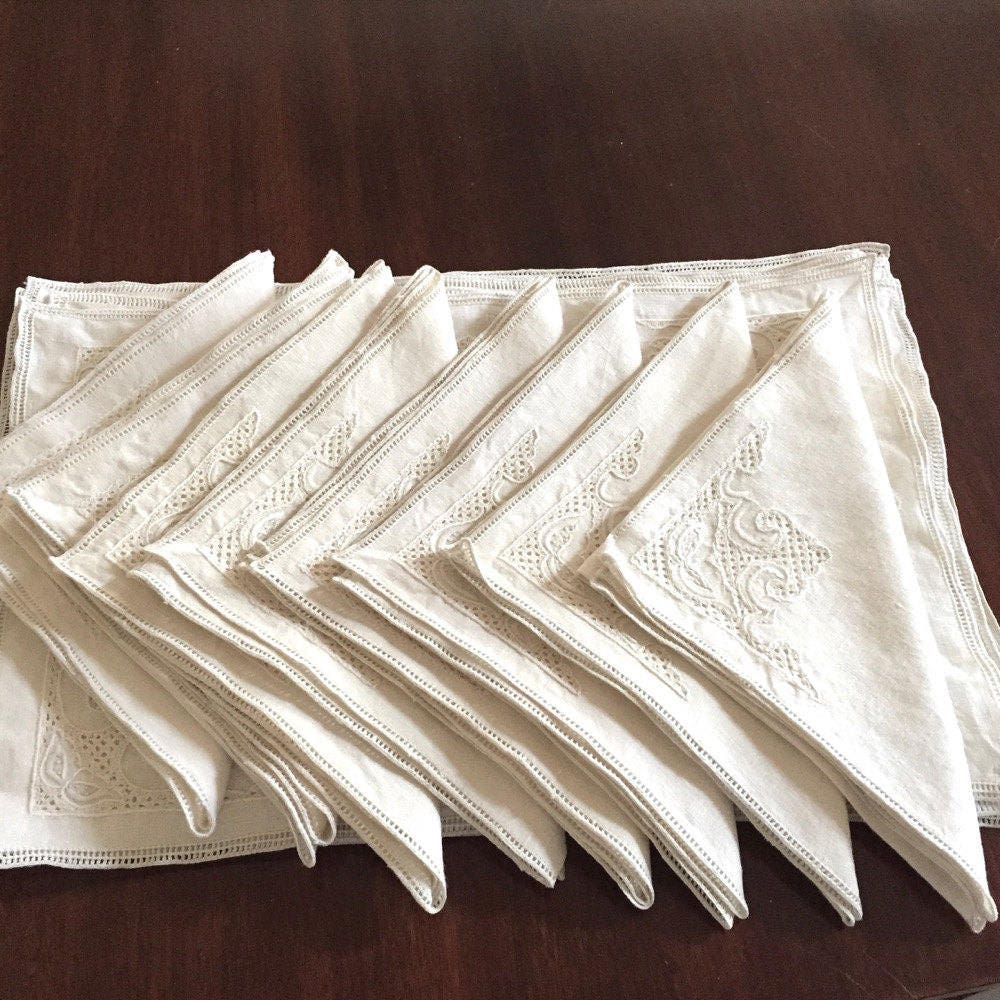 Antique French Linen Napkins- Set of 8