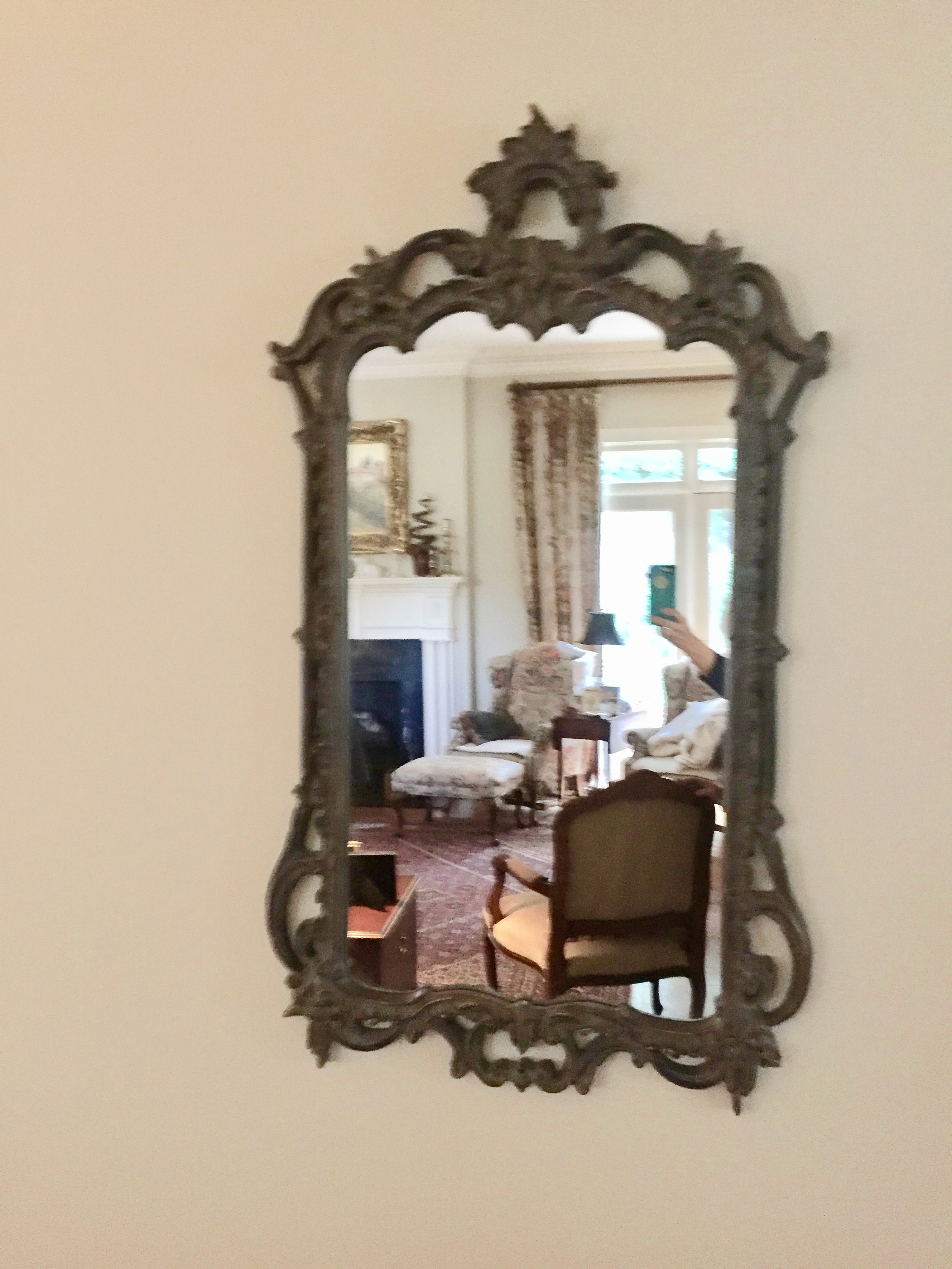 French Country Decorative Mirror, Large Vintage Resin Mirror Gray with