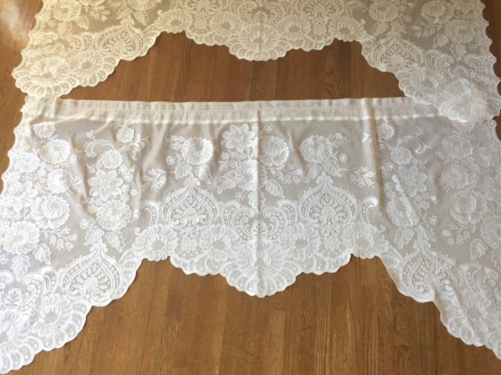 White Lace Valance, Scalloped Lace Valance, 56 inches wide French