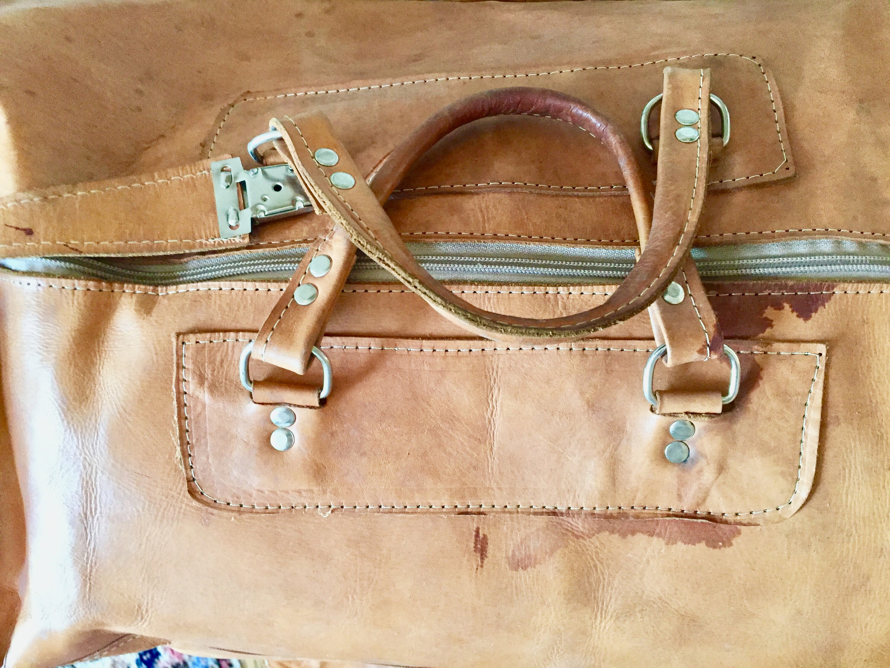 Vintage Leather Carry On Bag, Leather Duffle Bag, Large Leather Travel
