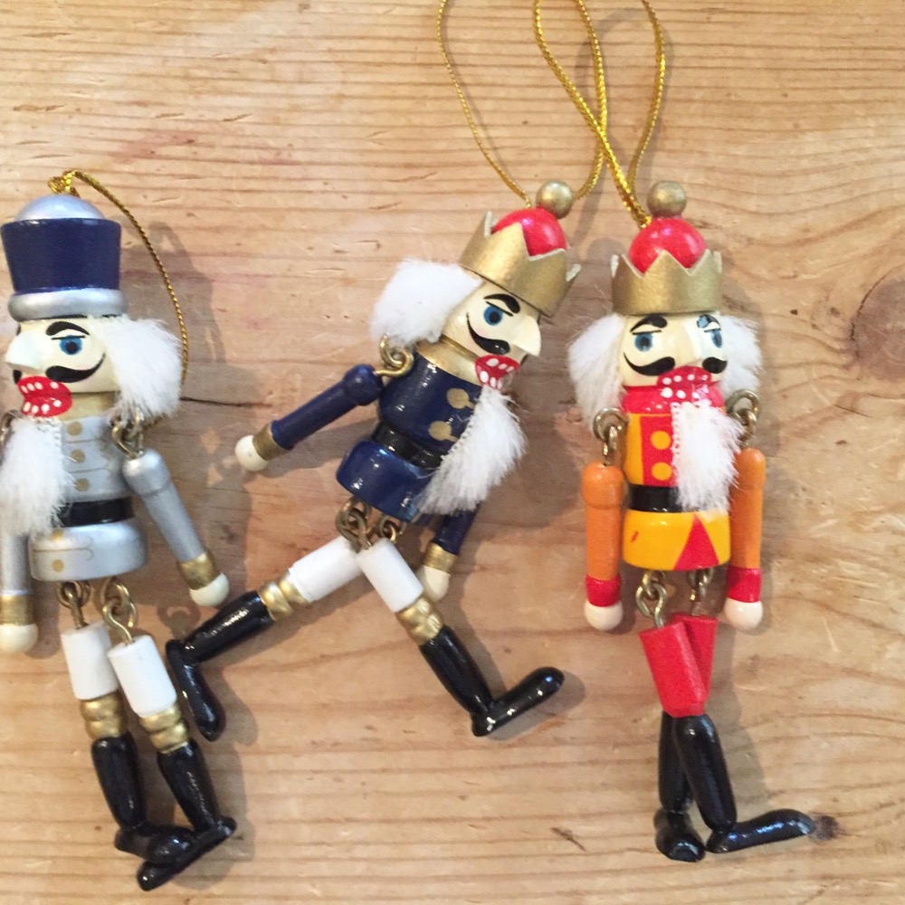 Nutcracker Ornaments, Wooden, Set of 6 Vintage Ornaments, Christmas