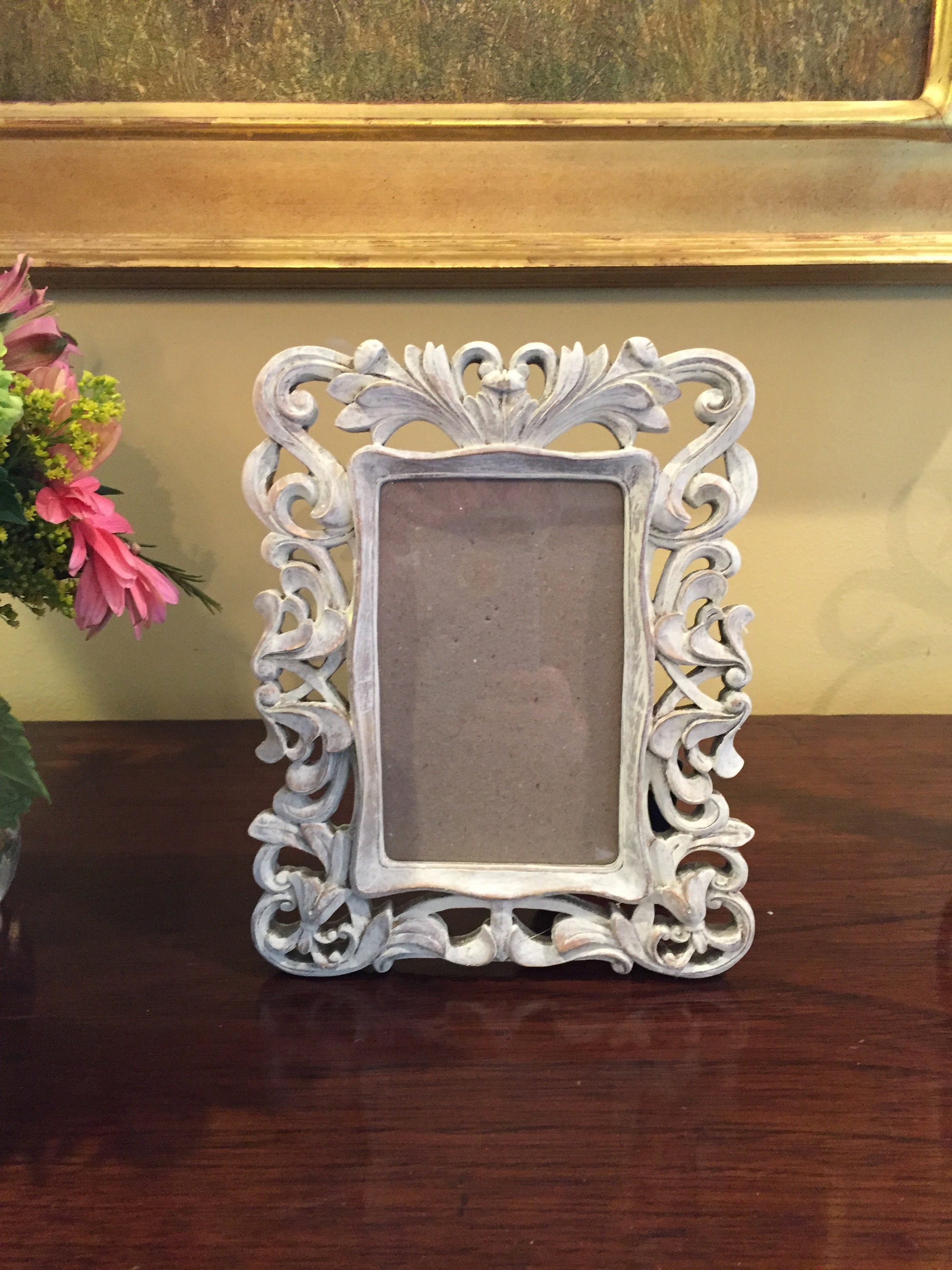 Hand Painted Distressed Photo Frame, Vintage White Washed French Style