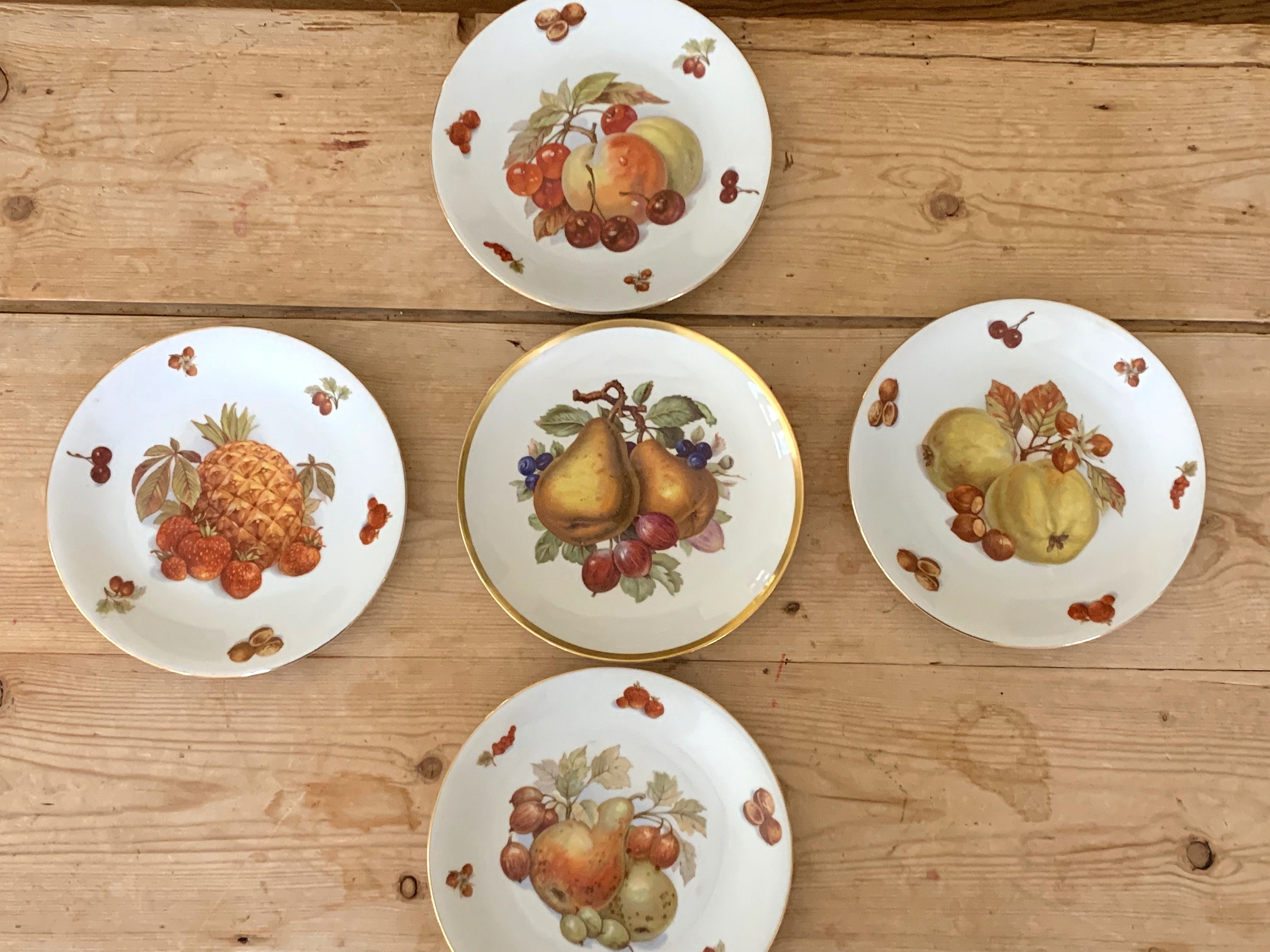 Bavarian Porcelain Fruit Plates, Set of 5 Hand Painted Fruit Plates
