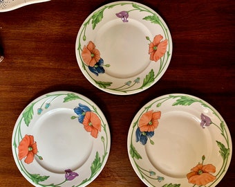 Villeroy and Boch Amapola Dinner Plate,  Blue Orange Poppies, Made in West Germany, 3 Available Each Sold Separately,