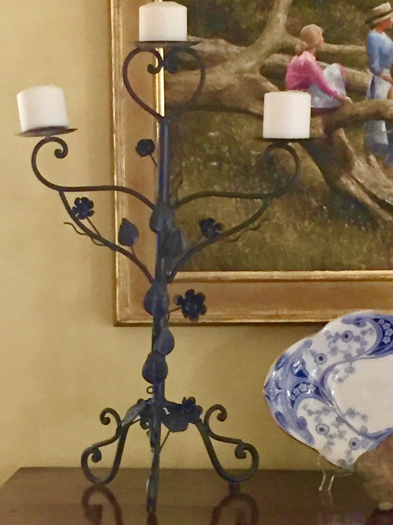 Tall Iron Candlestick Holder French Country Iron Pillar Etsy