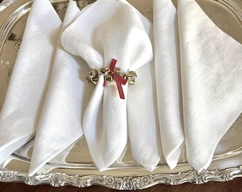 Vintage Cream Linen Damask Napkins, Set of 6, Holiday Dinner