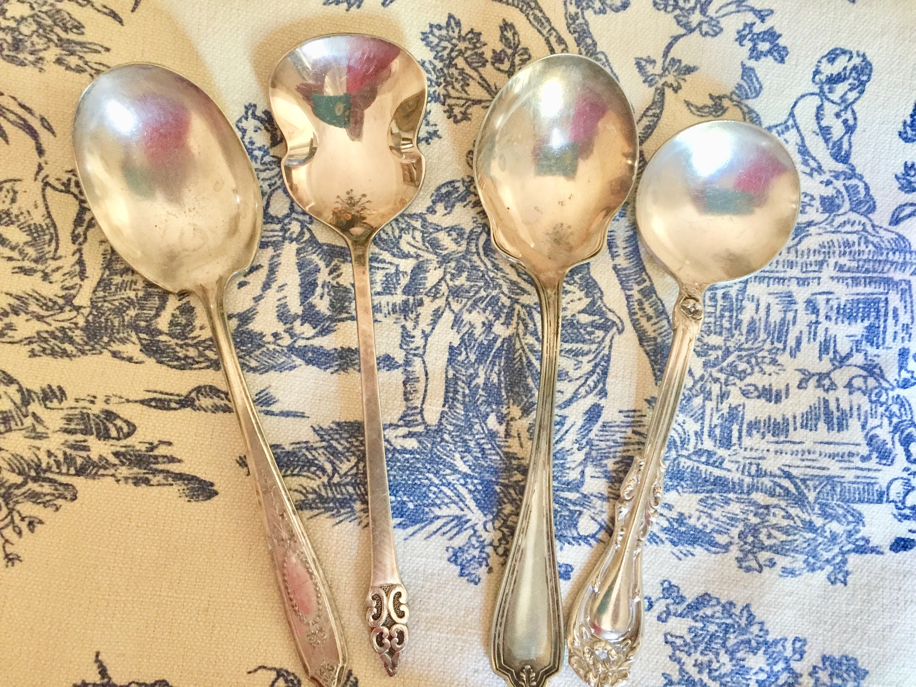 Vintage Silver Sugar Spoons Set of 4, Silver Plate Jam Spoons, Jelly